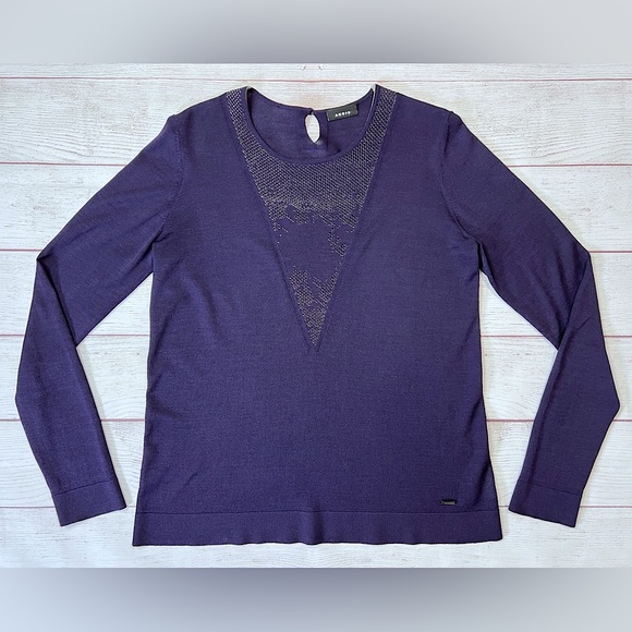Akris Cashmere Silk Sweater - size 8 - women's purple crewneck *Tiny FLAW* - Picture 2 of 13